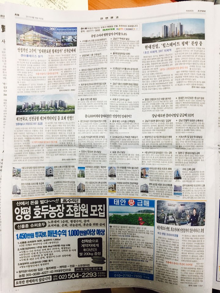 8월 16일 조선일보 A18 기사식 매물광고.jpg
